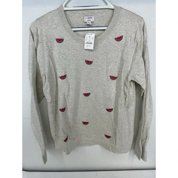 NWT J. Crew Women's Oatmeal Watermelon Teddie Sweater Size Large - Picture 1 of 5